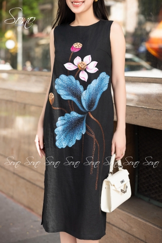 SONO - Đầm linen vẽ hoa sen