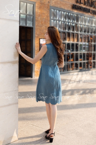 SONO - Đầm linen cổ tim viền ren