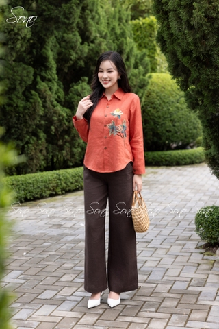 SONO - Áo sơ mi linen thêu nụ hoa