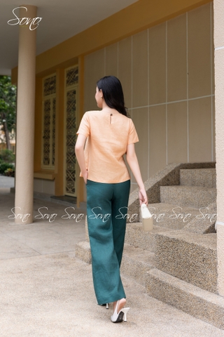 SONO - Áo linen tay ngắn thêu hoa mắc cỡ