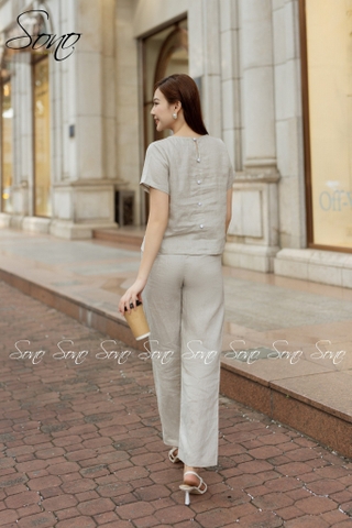 SONO - Bộ dài linen thêu cành hoa ngực