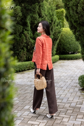 SONO - Áo sơ mi linen thêu nụ hoa