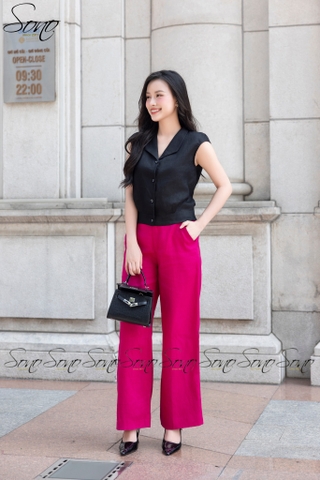 SONO - Áo linen cổ bẻ nút nhựa