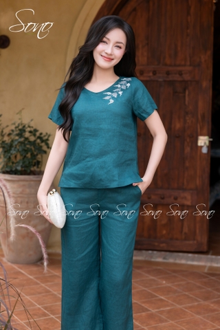 SONO - Bộ linen cổ tim thêu lá