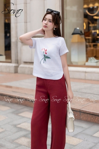 SONO - Áo linen nút bên thêu hoa