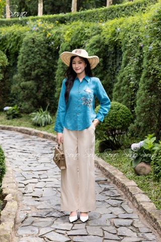 SONO - Áo sơ mi linen thêu nụ hoa