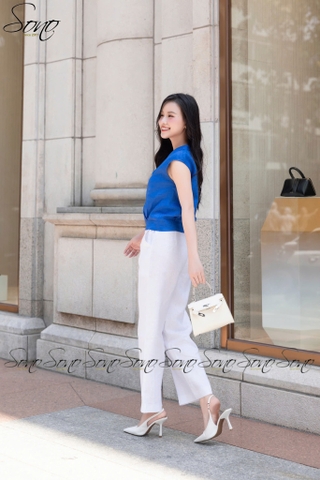 SONO - Áo linen cổ bẻ nút nhựa