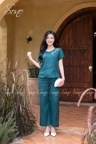 SONO - Bộ linen cổ tim thêu lá