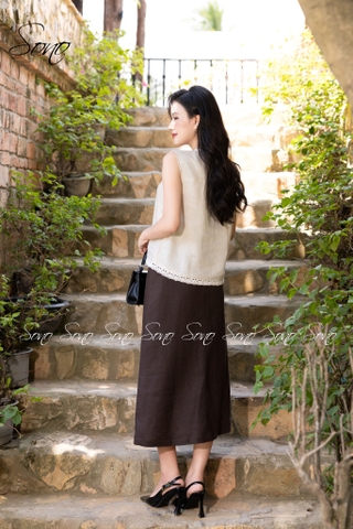 SONO - Chân váy linen đính hàng nút trước