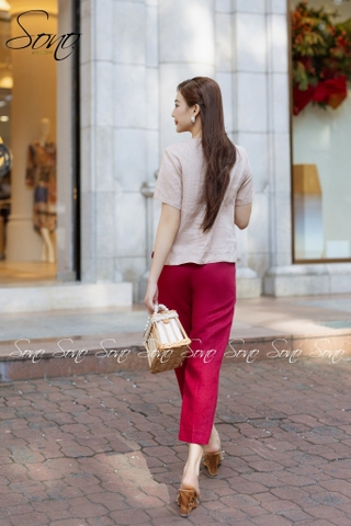 SONO - Quần linen đai đính nút gỗ