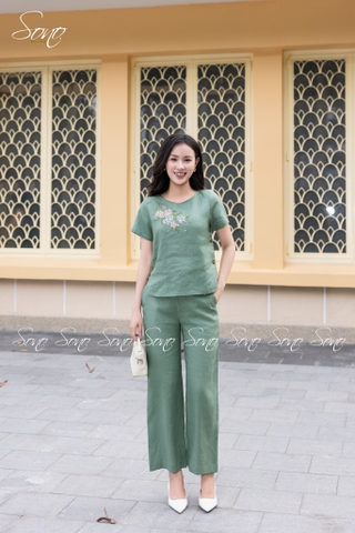 SONO - Bộ dài linen thêu hoa thiên lý