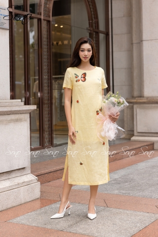 SONO - Đầm trắng có tay thêu cánh bướm