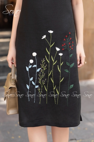 SONO - Đầm linen ren cổ thêu hoa