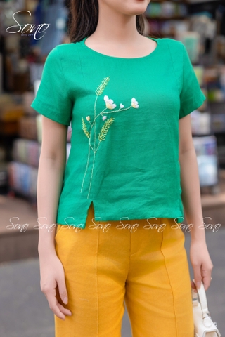 SONO - Áo linen thêu bông lúa