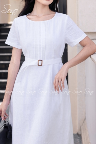 SONO - Đầm linen chạy li ngực kèm belt