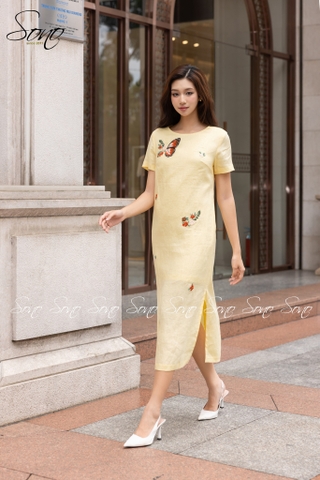 SONO - Đầm trắng có tay thêu cánh bướm