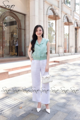 SONO - Áo linen cổ bẻ nút nhựa