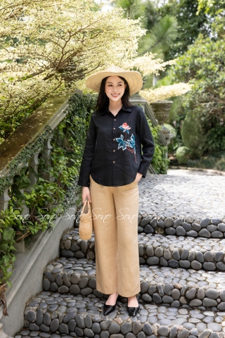 SONO - Áo sơ mi linen thêu nụ hoa