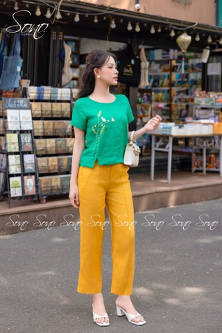 SONO - Áo linen thêu bông lúa