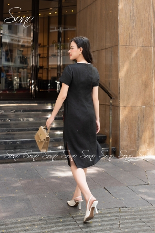 SONO - Đầm linen ren cổ thêu hoa