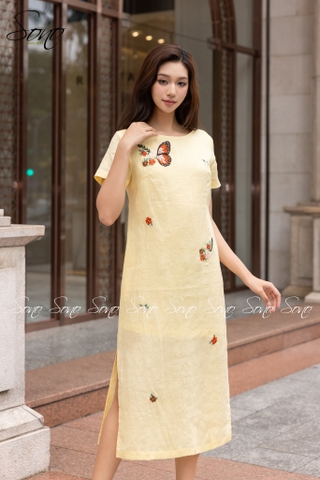 SONO - Đầm trắng có tay thêu cánh bướm
