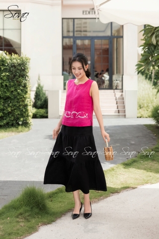 SONO - Áo sát nách linen thêu viền lai