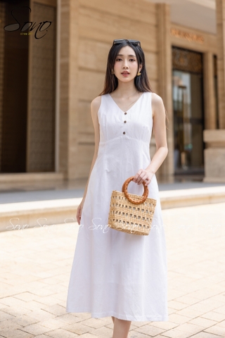 SONO - Đầm linen nhíu ngực dáng dài