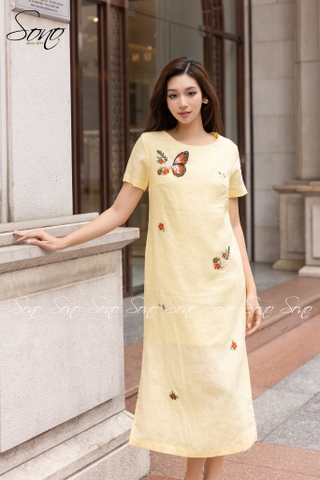 SONO - Đầm trắng có tay thêu cánh bướm