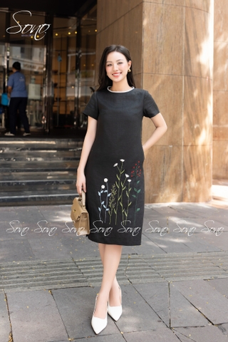 SONO - Đầm linen ren cổ thêu hoa