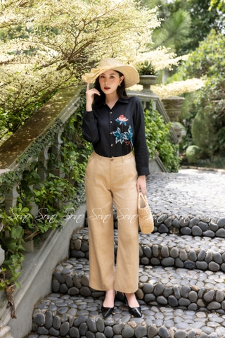 SONO - Áo sơ mi linen thêu nụ hoa