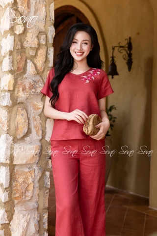 SONO - Bộ linen cổ tim thêu lá