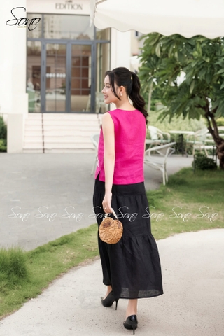 SONO - Áo sát nách linen thêu viền lai