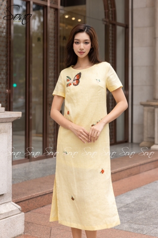 SONO - Đầm trắng có tay thêu cánh bướm