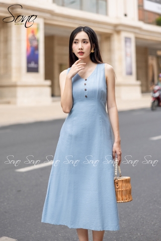 SONO - Đầm linen nhíu ngực dáng dài