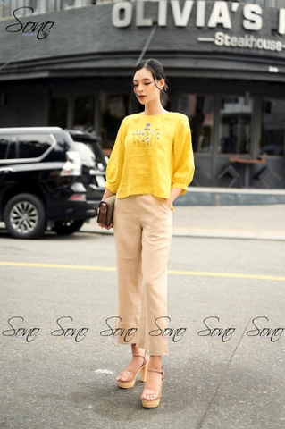 SONO - Áo linen tay lửng thêu hoa nhí
