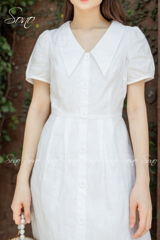 SONO - Đầm linen cổ bẻ nút sừng