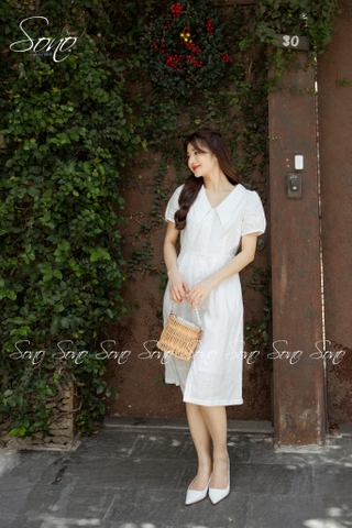 SONO - Đầm linen cổ bẻ nút sừng