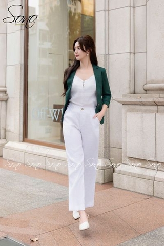 SONO - Áo vest linen xếp ly 5 gạch