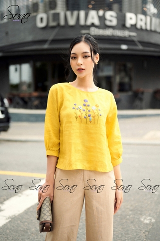 SONO - Áo linen tay lửng thêu hoa nhí