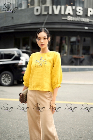 SONO - Áo linen tay lửng thêu hoa nhí