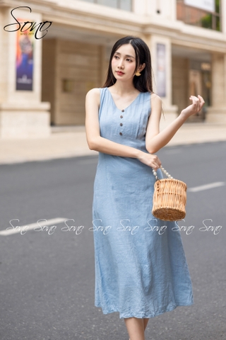 SONO - Đầm linen nhíu ngực dáng dài
