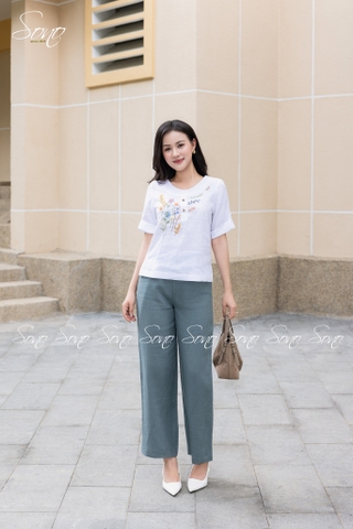 SONO - Áo linen cổ trứng tay lật lai