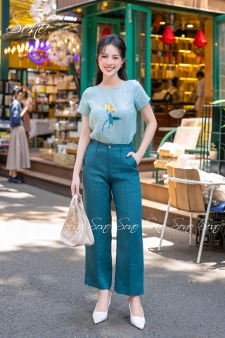 SONO - Áo linen nút bên thêu hoa