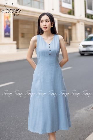SONO - Đầm linen nhíu ngực dáng dài