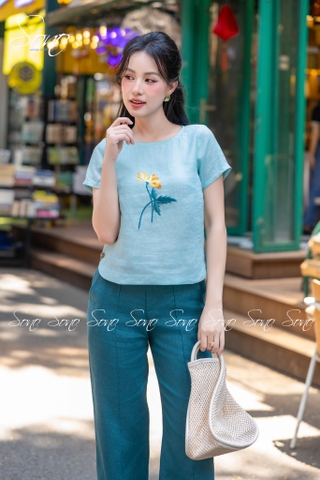 SONO - Áo linen nút bên thêu hoa