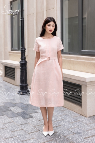 SONO - Đầm linen chạy li ngực kèm belt