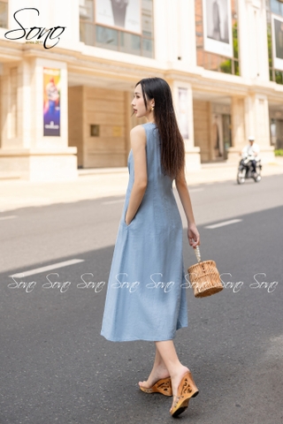 SONO - Đầm linen nhíu ngực dáng dài