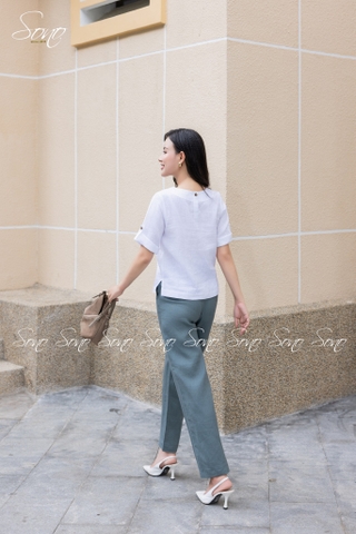 SONO - Áo linen cổ trứng tay lật lai