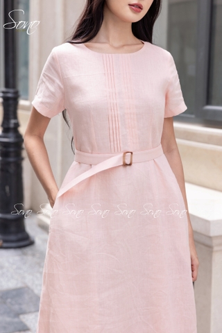 SONO - Đầm linen chạy li ngực kèm belt