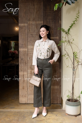 SONO - Quần dài linen màu xanh